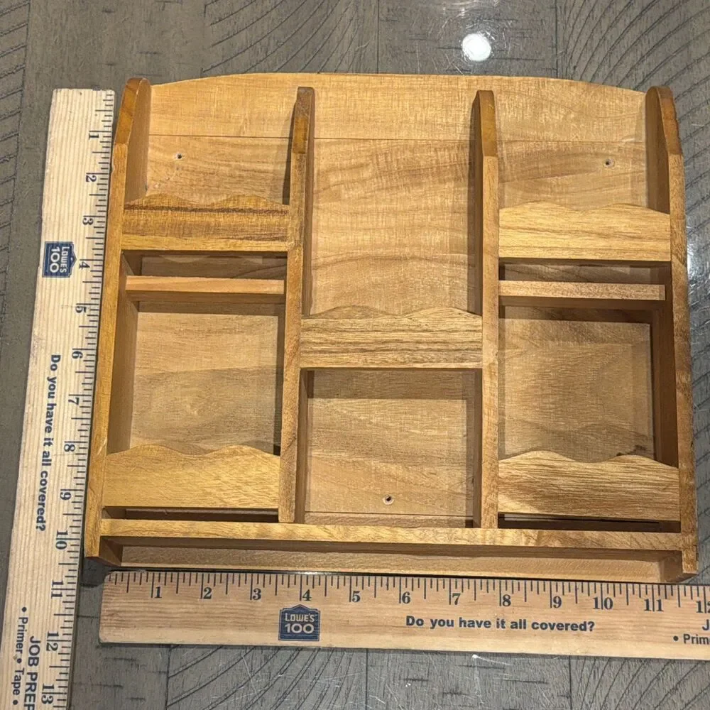 Wood Shelf Wall Spice Rack Tiered Shelves Brown Scalloped Farmhouse Vtg trinket